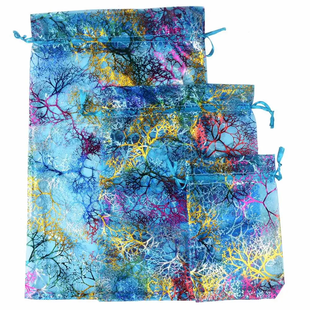 50pcs/lot 7x9cm 9x12cm 10x15cm 13x18cm Colorful Organza Bags Favor Gift Bags Jewelry Packaging Bags Wedding Drawstring Pouches
