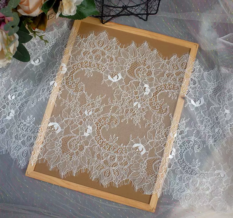 3Meters/lot 35cm width Eyelash Lace Trim Fabric Flower DIY Crafts Wedding Dress Clothing Lngeire lace material