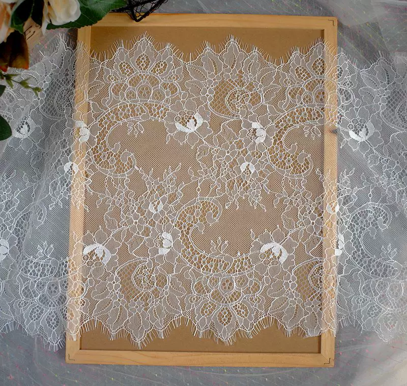 3Meters/lot 35cm width Eyelash Lace Trim Fabric Flower DIY Crafts Wedding Dress Clothing Lngeire lace material