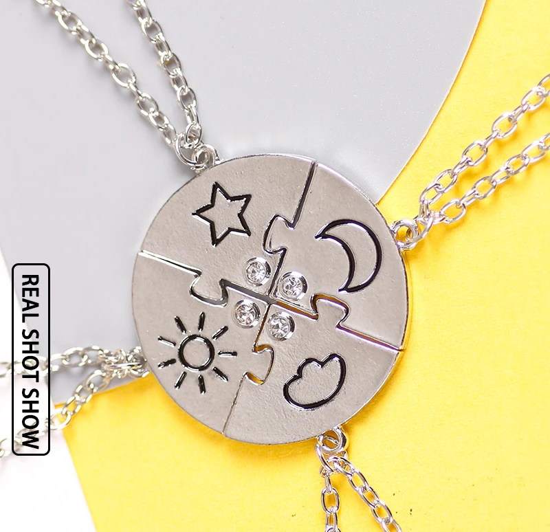 3pcs Best Friend Zircon Sun Star Moon Pendant Necklace Friendship Choker Chain 2025 Fashion Jewelry Accessories Gift