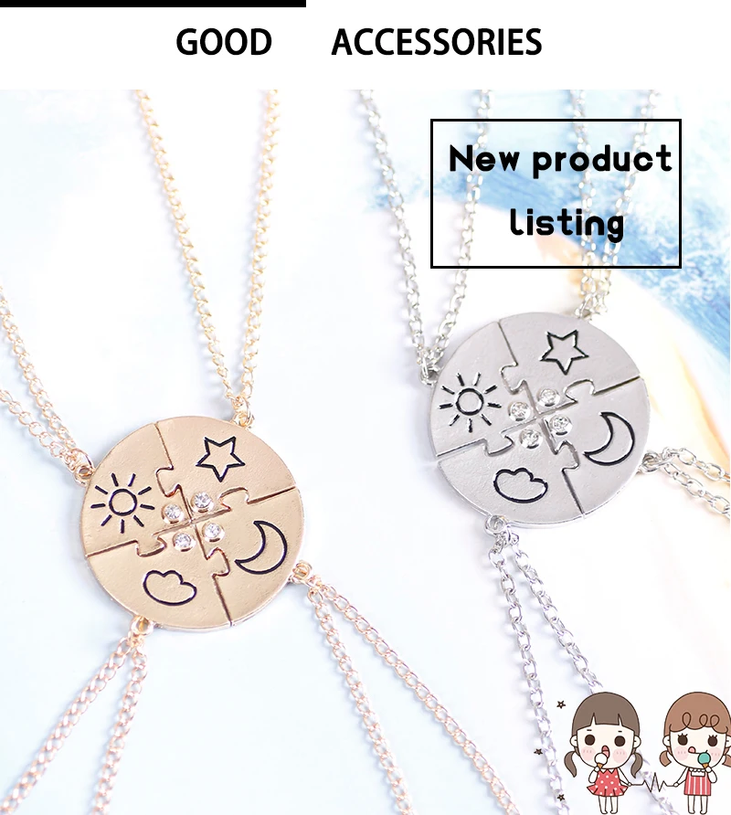 3pcs Best Friend Zircon Sun Star Moon Pendant Necklace Friendship Choker Chain 2025 Fashion Jewelry Accessories Gift