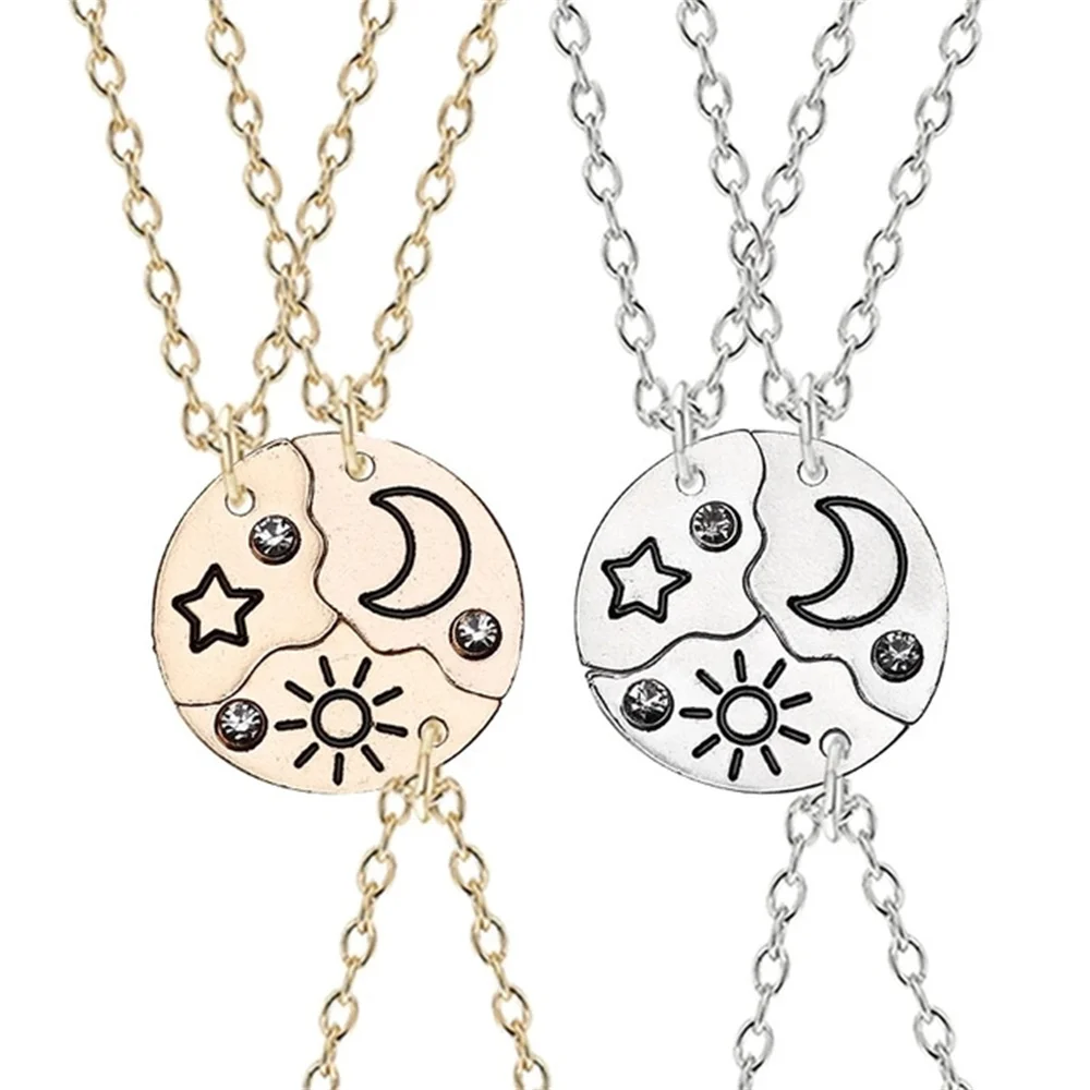 3pcs Best Friend Zircon Sun Star Moon Pendant Necklace Friendship Choker Chain 2025 Fashion Jewelry Accessories Gift