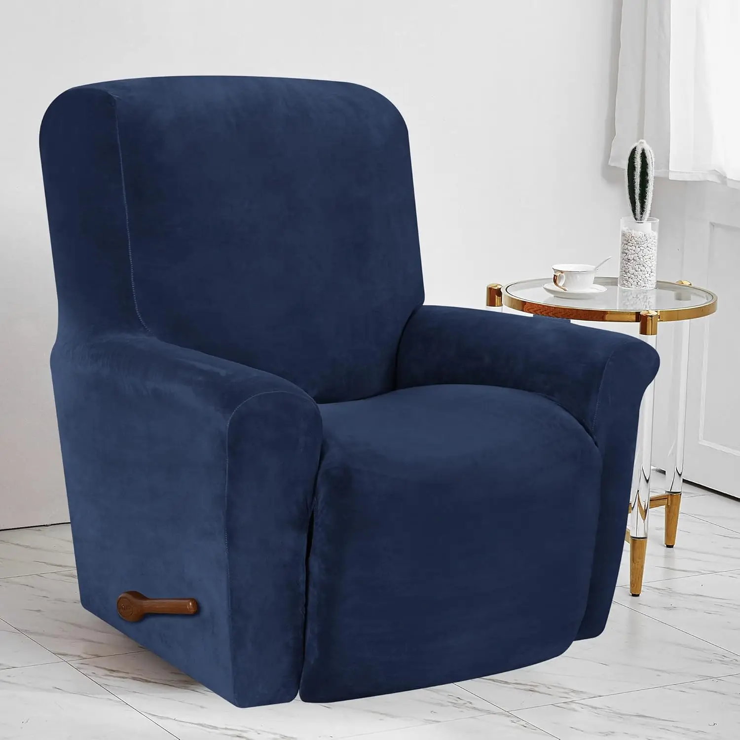 Battilo Waterproof Recliner Chair Cover Elastic Plush Lazy Sofa Cover Massage Chair Covers with Pocket Stretch Plaid Slipcover
