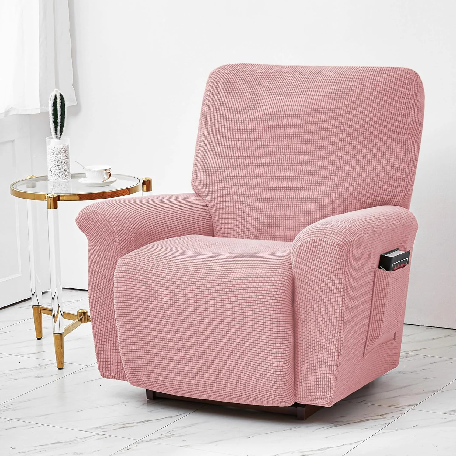 Battilo Waterproof Recliner Chair Cover Elastic Plush Lazy Sofa Cover Massage Chair Covers with Pocket Stretch Plaid Slipcover