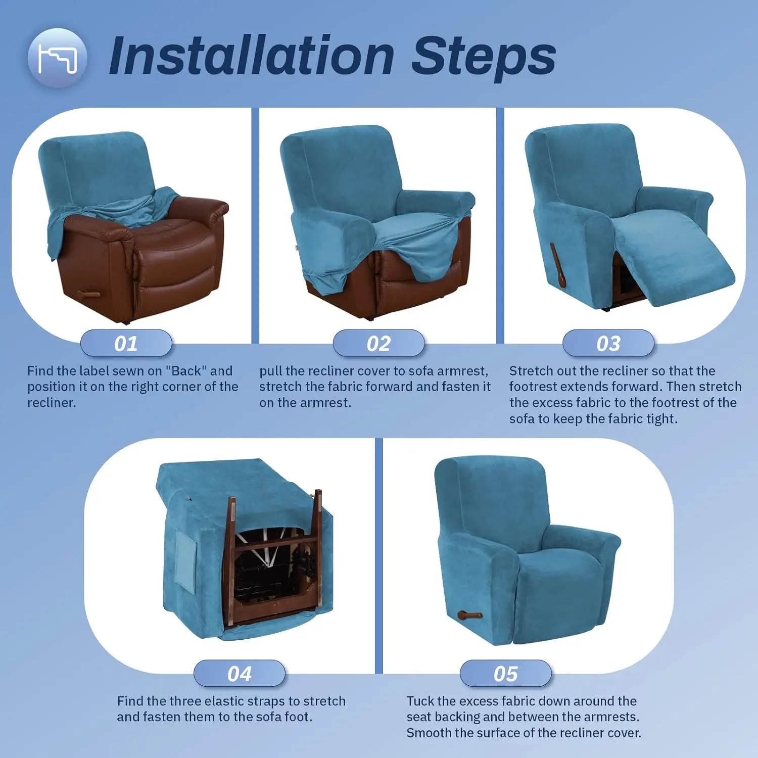Battilo Waterproof Recliner Chair Cover Elastic Plush Lazy Sofa Cover Massage Chair Covers with Pocket Stretch Plaid Slipcover