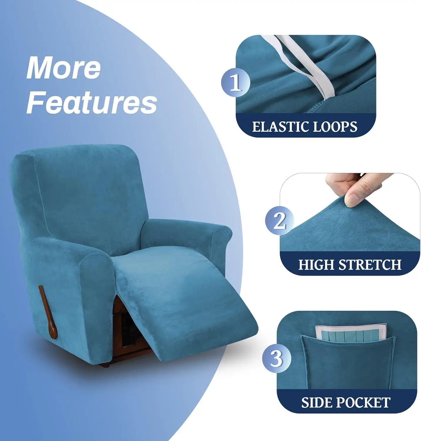Battilo Waterproof Recliner Chair Cover Elastic Plush Lazy Sofa Cover Massage Chair Covers with Pocket Stretch Plaid Slipcover