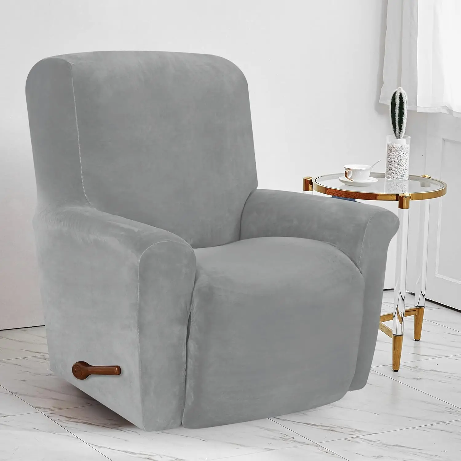 Battilo Waterproof Recliner Chair Cover Elastic Plush Lazy Sofa Cover Massage Chair Covers with Pocket Stretch Plaid Slipcover