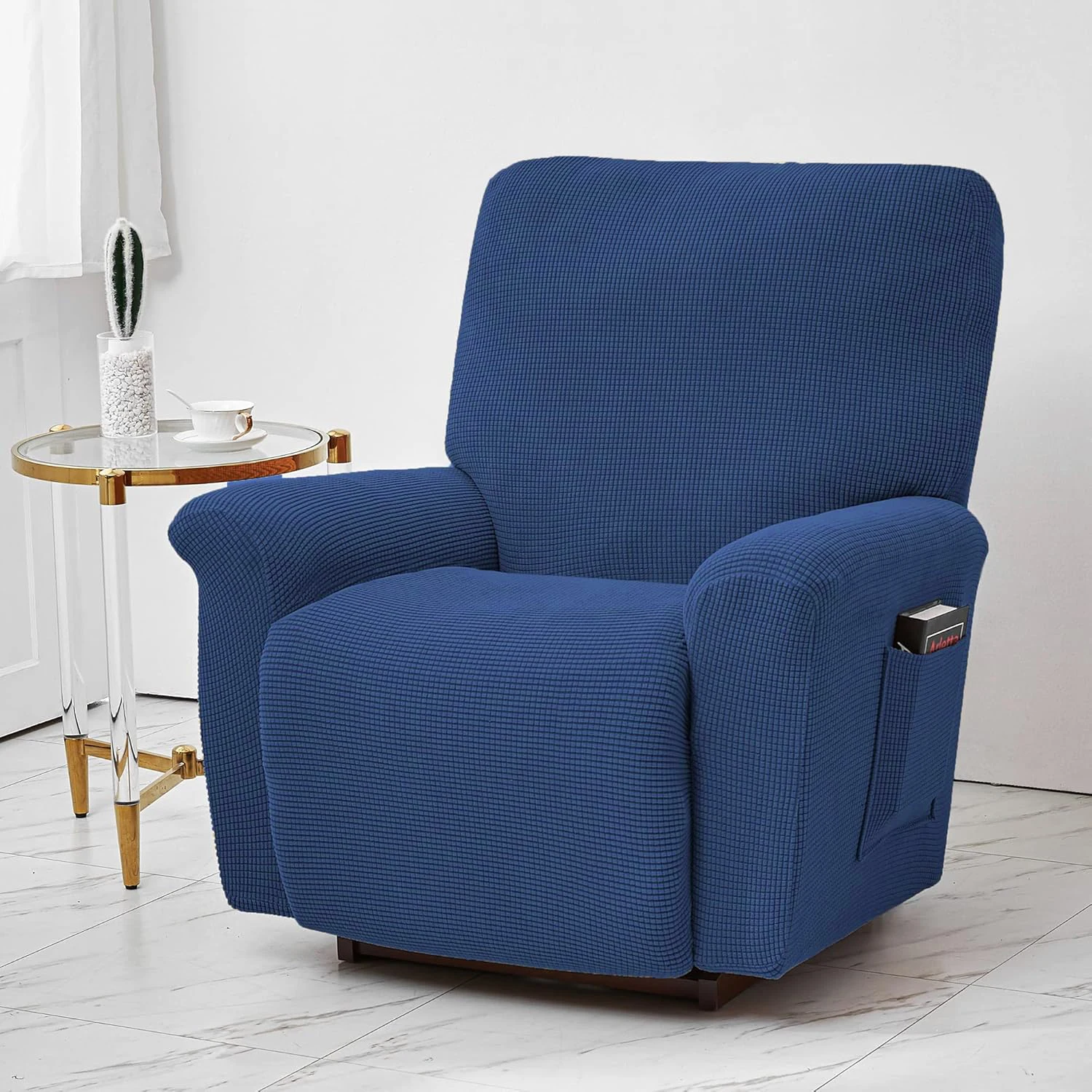 Battilo Waterproof Recliner Chair Cover Elastic Plush Lazy Sofa Cover Massage Chair Covers with Pocket Stretch Plaid Slipcover