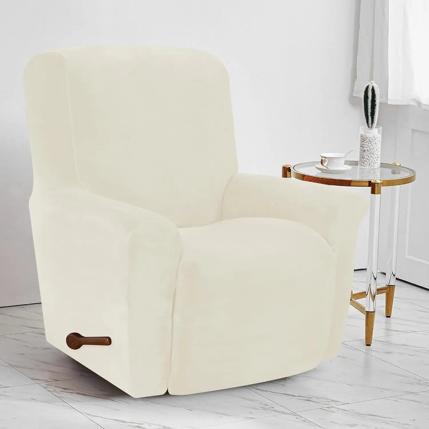 Battilo Waterproof Recliner Chair Cover Elastic Plush Lazy Sofa Cover Massage Chair Covers with Pocket Stretch Plaid Slipcover
