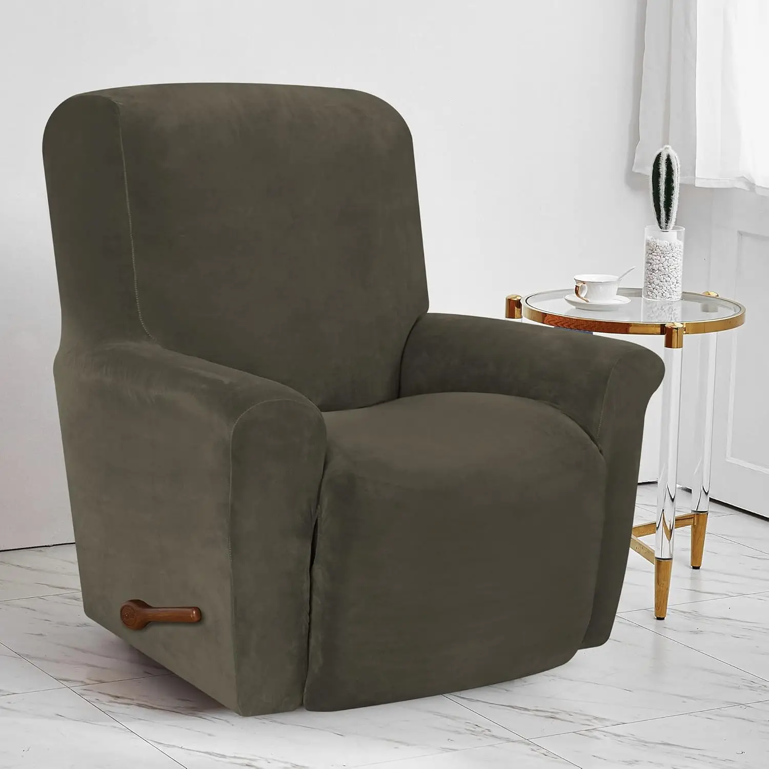 Battilo Waterproof Recliner Chair Cover Elastic Plush Lazy Sofa Cover Massage Chair Covers with Pocket Stretch Plaid Slipcover