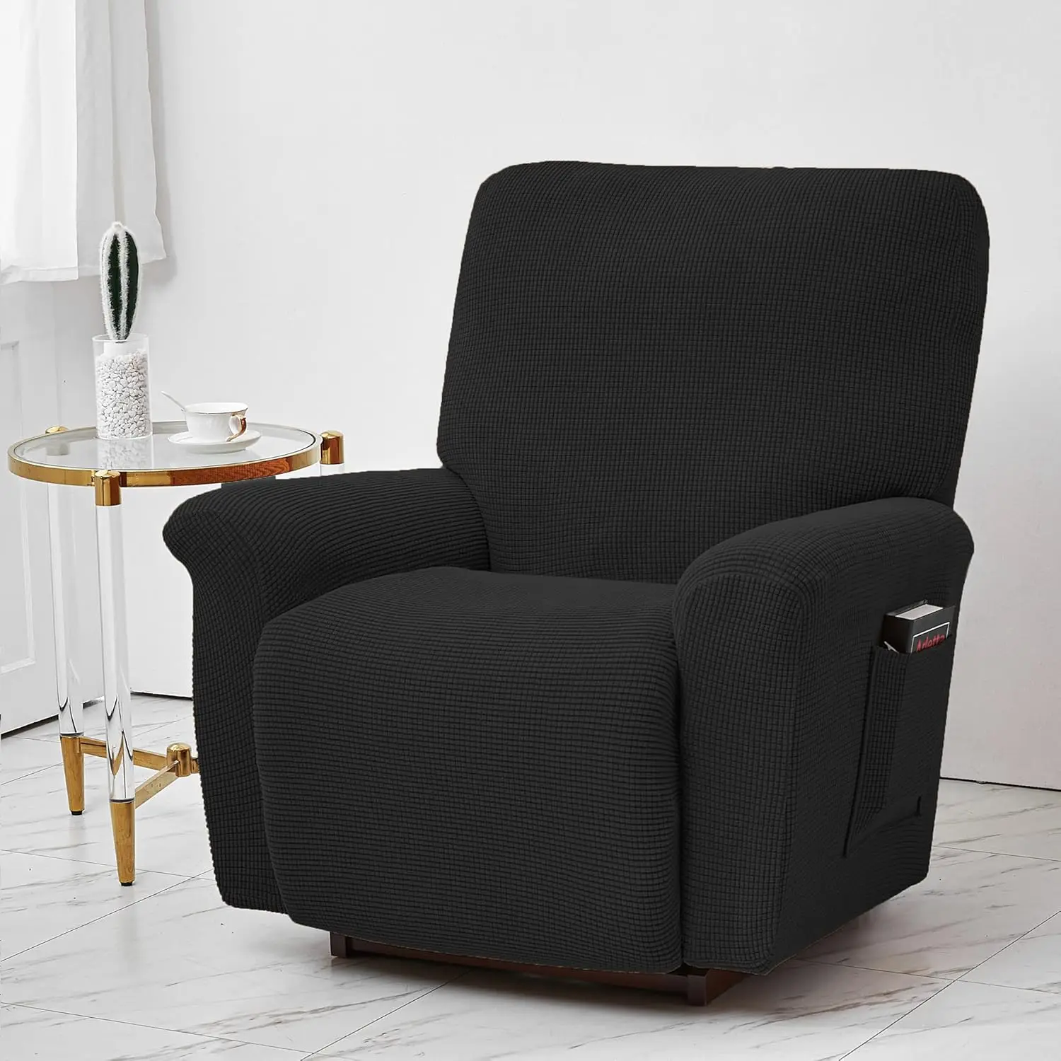 Battilo Waterproof Recliner Chair Cover Elastic Plush Lazy Sofa Cover Massage Chair Covers with Pocket Stretch Plaid Slipcover