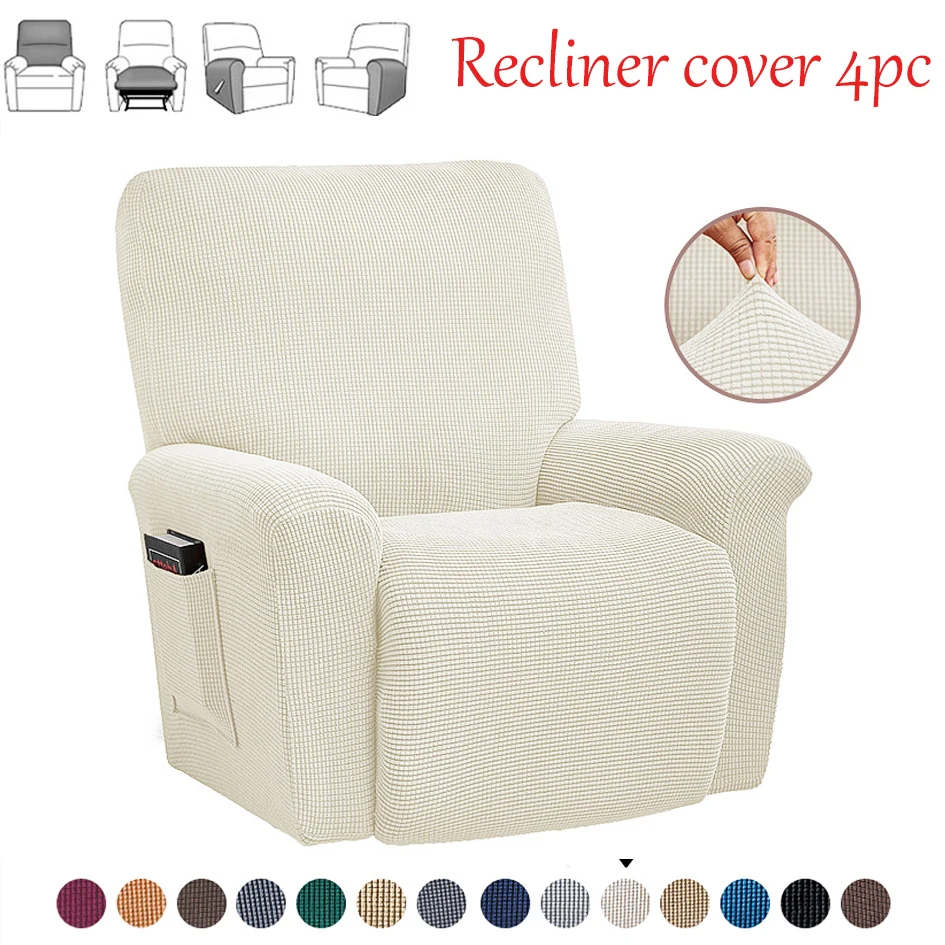Battilo Waterproof Recliner Chair Cover Elastic Plush Lazy Sofa Cover Massage Chair Covers with Pocket Stretch Plaid Slipcover