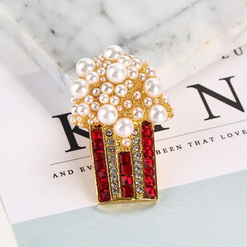 Wuli&baby Pearl Popcorn Brooches For Women Rhinestone Party Casual Office Brooch Pins Gifts