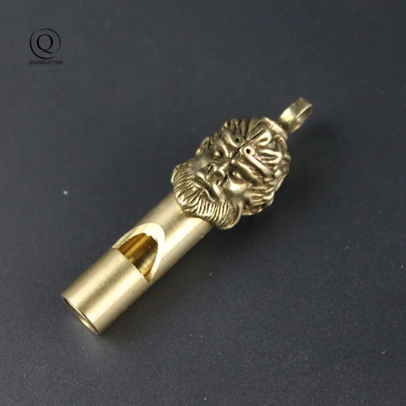 Pure Brass Outdoor Skull Whistle Keyring Hanging Jewelry Copper Training High Pitch Whistles Pendants Gifts Key Chain Ring DIY