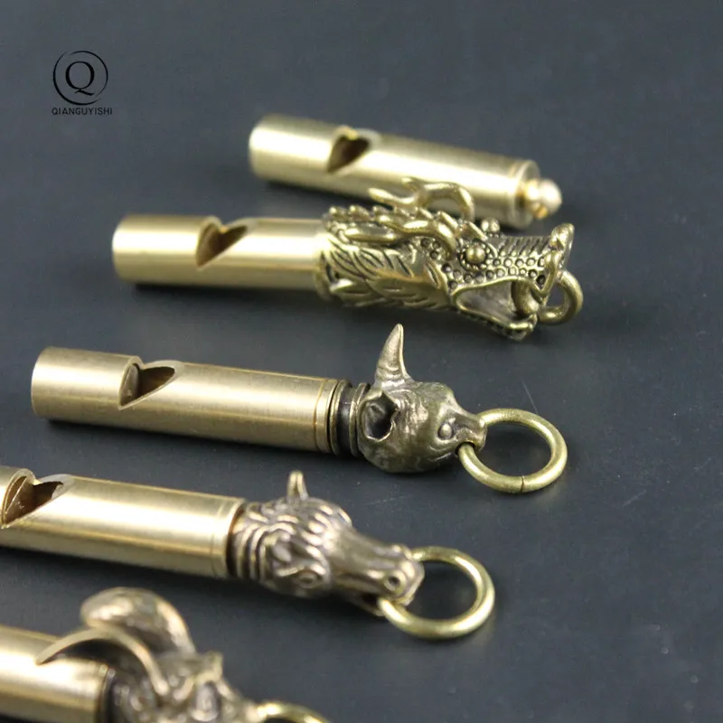 Pure Brass Outdoor Skull Whistle Keyring Hanging Jewelry Copper Training High Pitch Whistles Pendants Gifts Key Chain Ring DIY