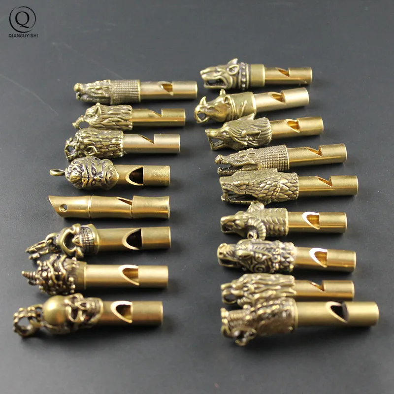Pure Brass Outdoor Skull Whistle Keyring Hanging Jewelry Copper Training High Pitch Whistles Pendants Gifts Key Chain Ring DIY