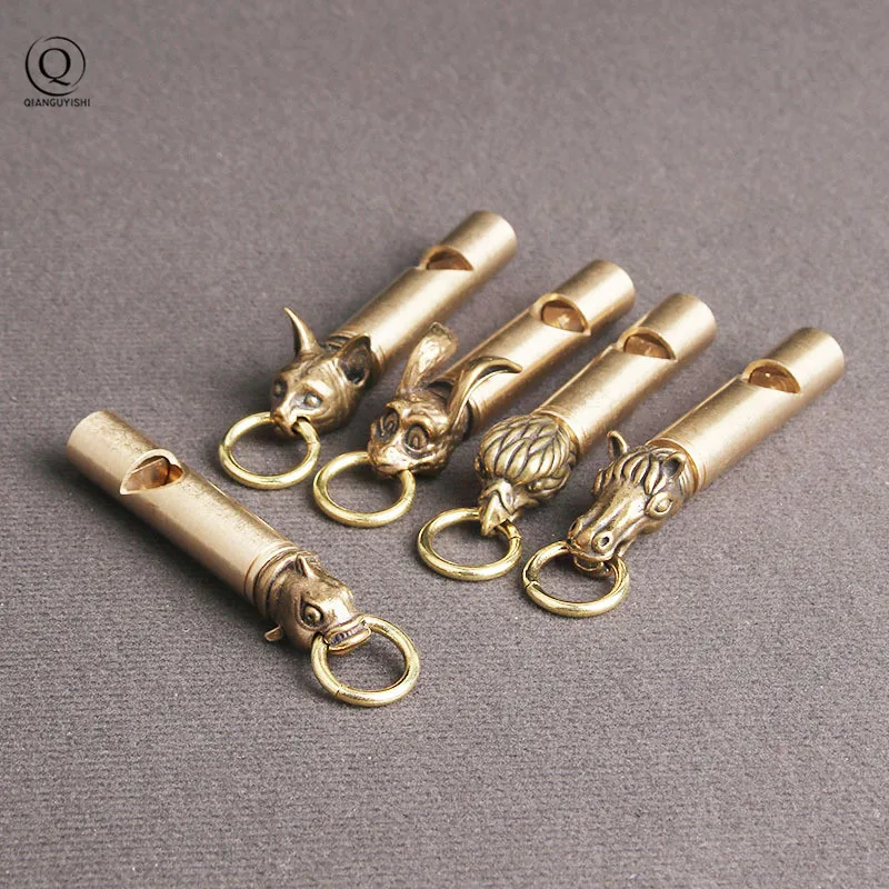 Pure Brass Outdoor Skull Whistle Keyring Hanging Jewelry Copper Training High Pitch Whistles Pendants Gifts Key Chain Ring DIY