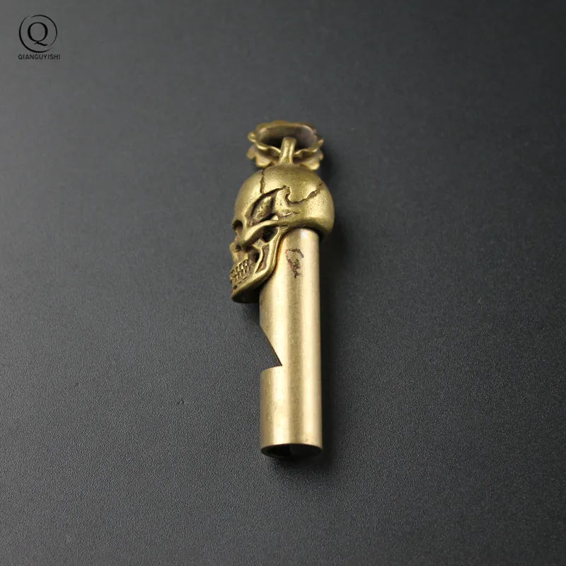 Pure Brass Outdoor Skull Whistle Keyring Hanging Jewelry Copper Training High Pitch Whistles Pendants Gifts Key Chain Ring DIY