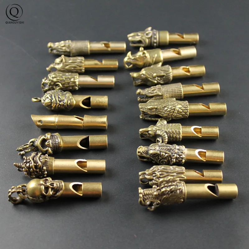 Pure Brass Outdoor Skull Whistle Keyring Hanging Jewelry Copper Training High Pitch Whistles Pendants Gifts Key Chain Ring DIY