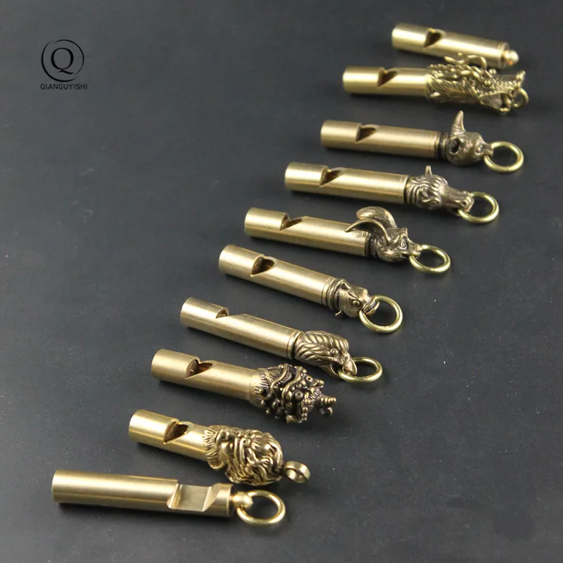 Pure Brass Outdoor Skull Whistle Keyring Hanging Jewelry Copper Training High Pitch Whistles Pendants Gifts Key Chain Ring DIY