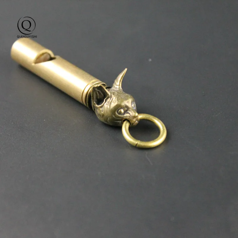 Pure Brass Outdoor Skull Whistle Keyring Hanging Jewelry Copper Training High Pitch Whistles Pendants Gifts Key Chain Ring DIY