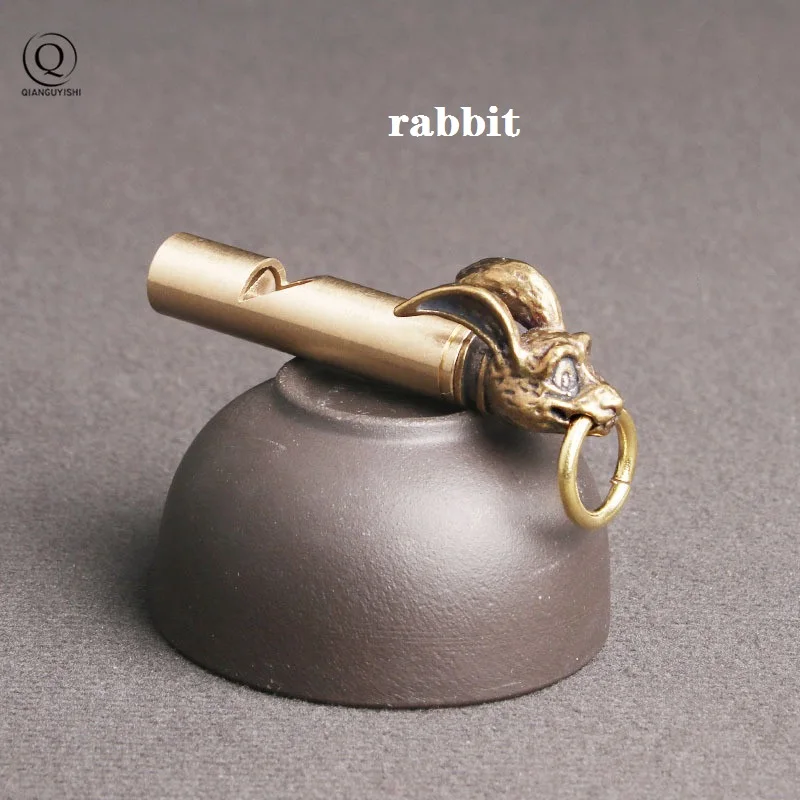 Pure Brass Outdoor Skull Whistle Keyring Hanging Jewelry Copper Training High Pitch Whistles Pendants Gifts Key Chain Ring DIY
