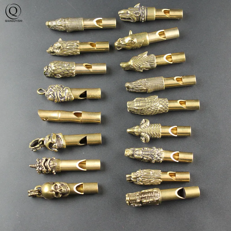 Pure Brass Outdoor Skull Whistle Keyring Hanging Jewelry Copper Training High Pitch Whistles Pendants Gifts Key Chain Ring DIY