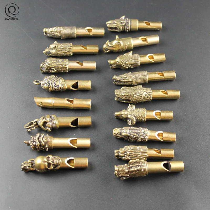 Pure Brass Outdoor Skull Whistle Keyring Hanging Jewelry Copper Training High Pitch Whistles Pendants Gifts Key Chain Ring DIY