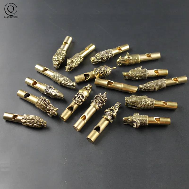 Pure Brass Outdoor Skull Whistle Keyring Hanging Jewelry Copper Training High Pitch Whistles Pendants Gifts Key Chain Ring DIY