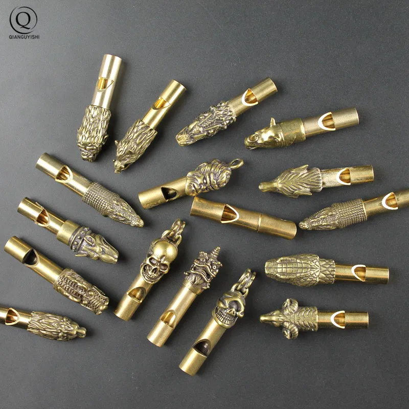 Pure Brass Outdoor Skull Whistle Keyring Hanging Jewelry Copper Training High Pitch Whistles Pendants Gifts Key Chain Ring DIY