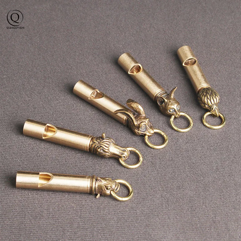 Pure Brass Outdoor Skull Whistle Keyring Hanging Jewelry Copper Training High Pitch Whistles Pendants Gifts Key Chain Ring DIY