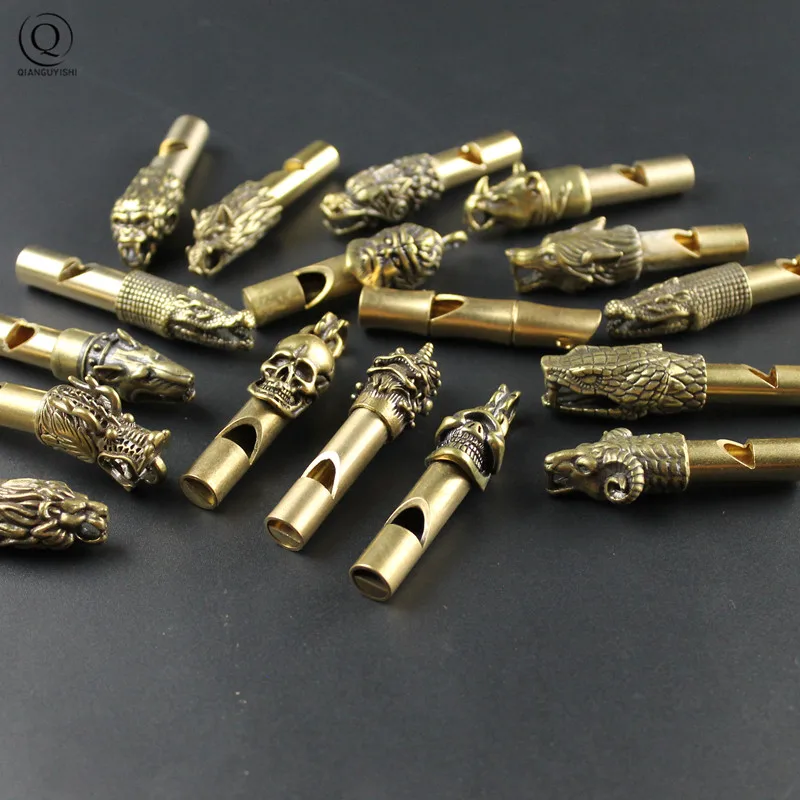 Pure Brass Outdoor Skull Whistle Keyring Hanging Jewelry Copper Training High Pitch Whistles Pendants Gifts Key Chain Ring DIY
