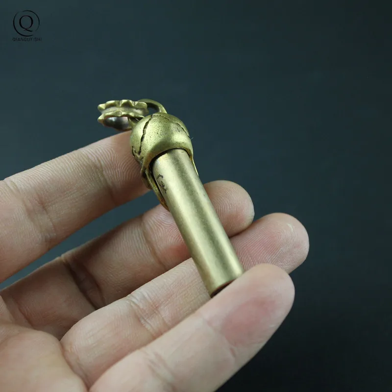 Pure Brass Outdoor Skull Whistle Keyring Hanging Jewelry Copper Training High Pitch Whistles Pendants Gifts Key Chain Ring DIY