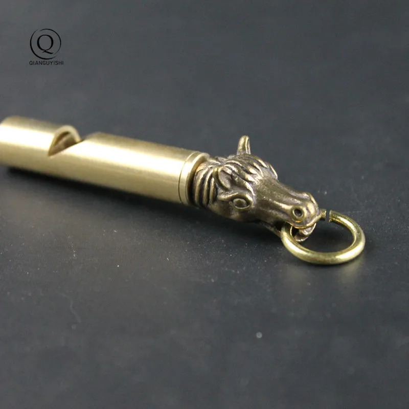 Pure Brass Outdoor Skull Whistle Keyring Hanging Jewelry Copper Training High Pitch Whistles Pendants Gifts Key Chain Ring DIY