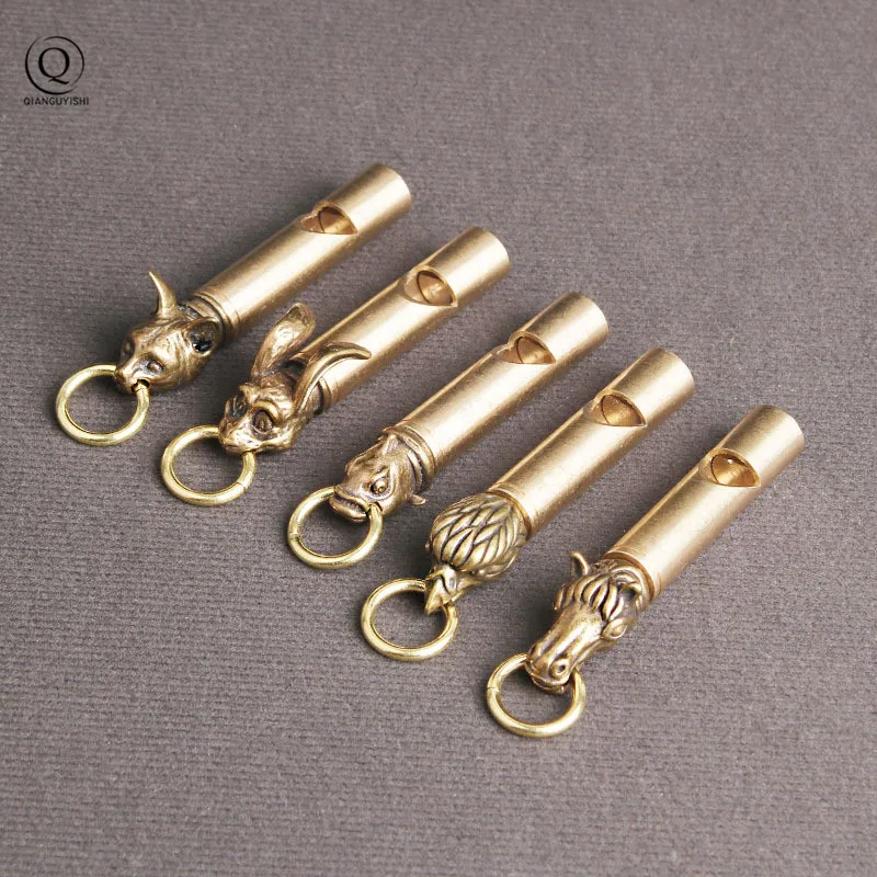 Pure Brass Outdoor Skull Whistle Keyring Hanging Jewelry Copper Training High Pitch Whistles Pendants Gifts Key Chain Ring DIY