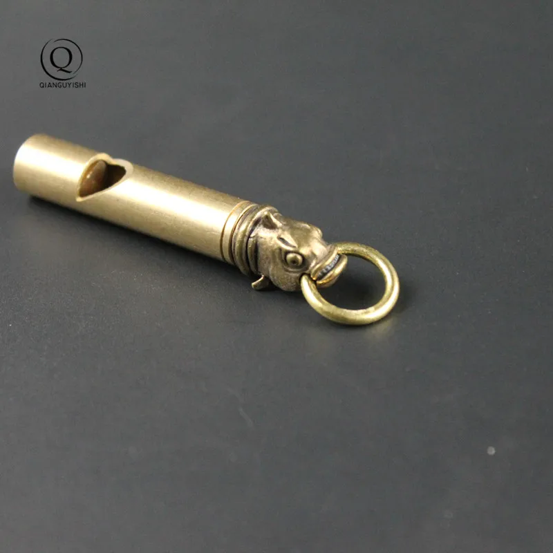 Pure Brass Outdoor Skull Whistle Keyring Hanging Jewelry Copper Training High Pitch Whistles Pendants Gifts Key Chain Ring DIY