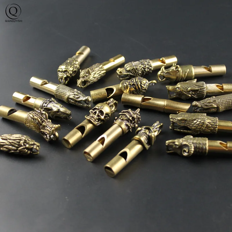 Pure Brass Outdoor Skull Whistle Keyring Hanging Jewelry Copper Training High Pitch Whistles Pendants Gifts Key Chain Ring DIY