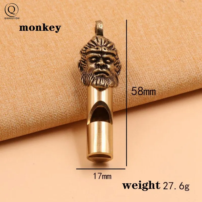 Pure Brass Outdoor Skull Whistle Keyring Hanging Jewelry Copper Training High Pitch Whistles Pendants Gifts Key Chain Ring DIY