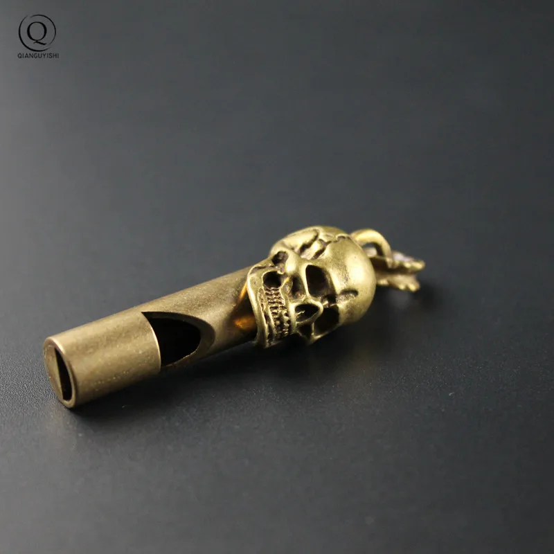 Pure Brass Outdoor Skull Whistle Keyring Hanging Jewelry Copper Training High Pitch Whistles Pendants Gifts Key Chain Ring DIY