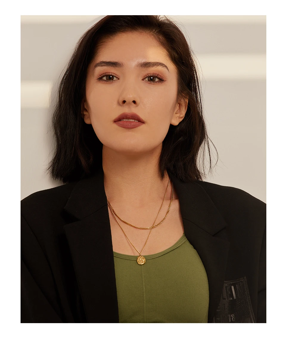 Yhpup 316L Stainless Steel Layered Necklace Women Jewelry Statement Metal Texture Geometric Pendant Bijoux Femme Waterproof