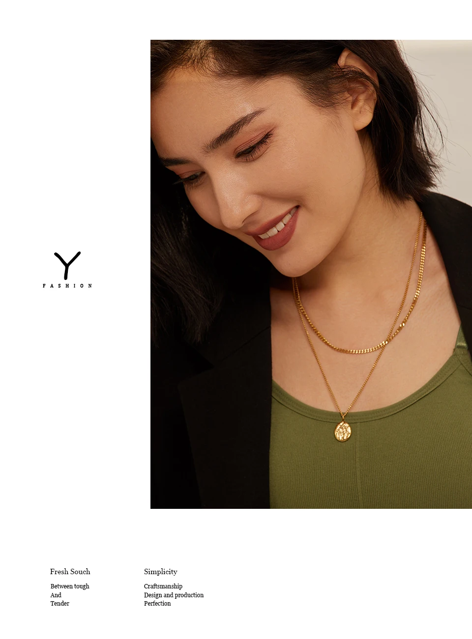 Yhpup 316L Stainless Steel Layered Necklace Women Jewelry Statement Metal Texture Geometric Pendant Bijoux Femme Waterproof