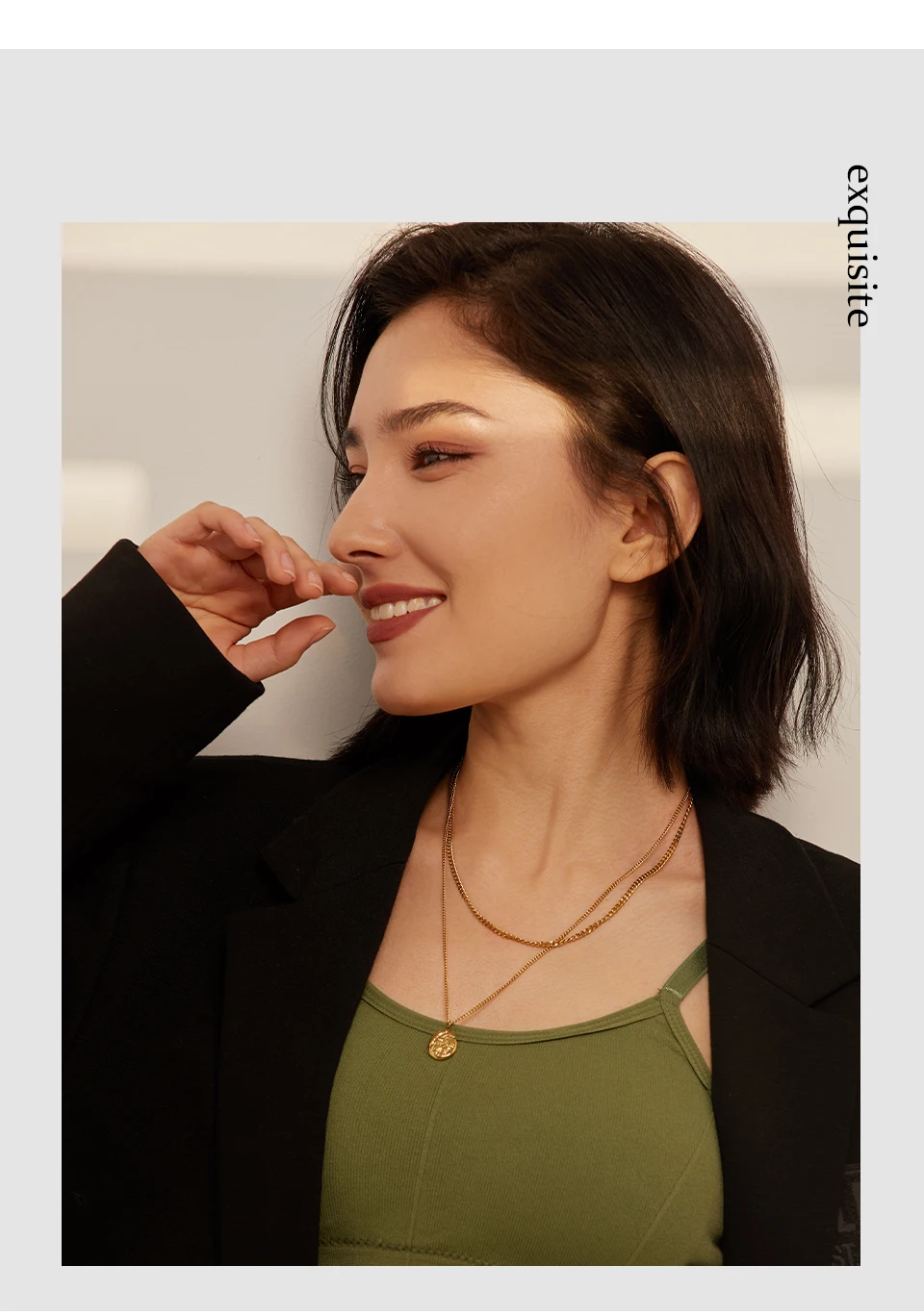 Yhpup 316L Stainless Steel Layered Necklace Women Jewelry Statement Metal Texture Geometric Pendant Bijoux Femme Waterproof