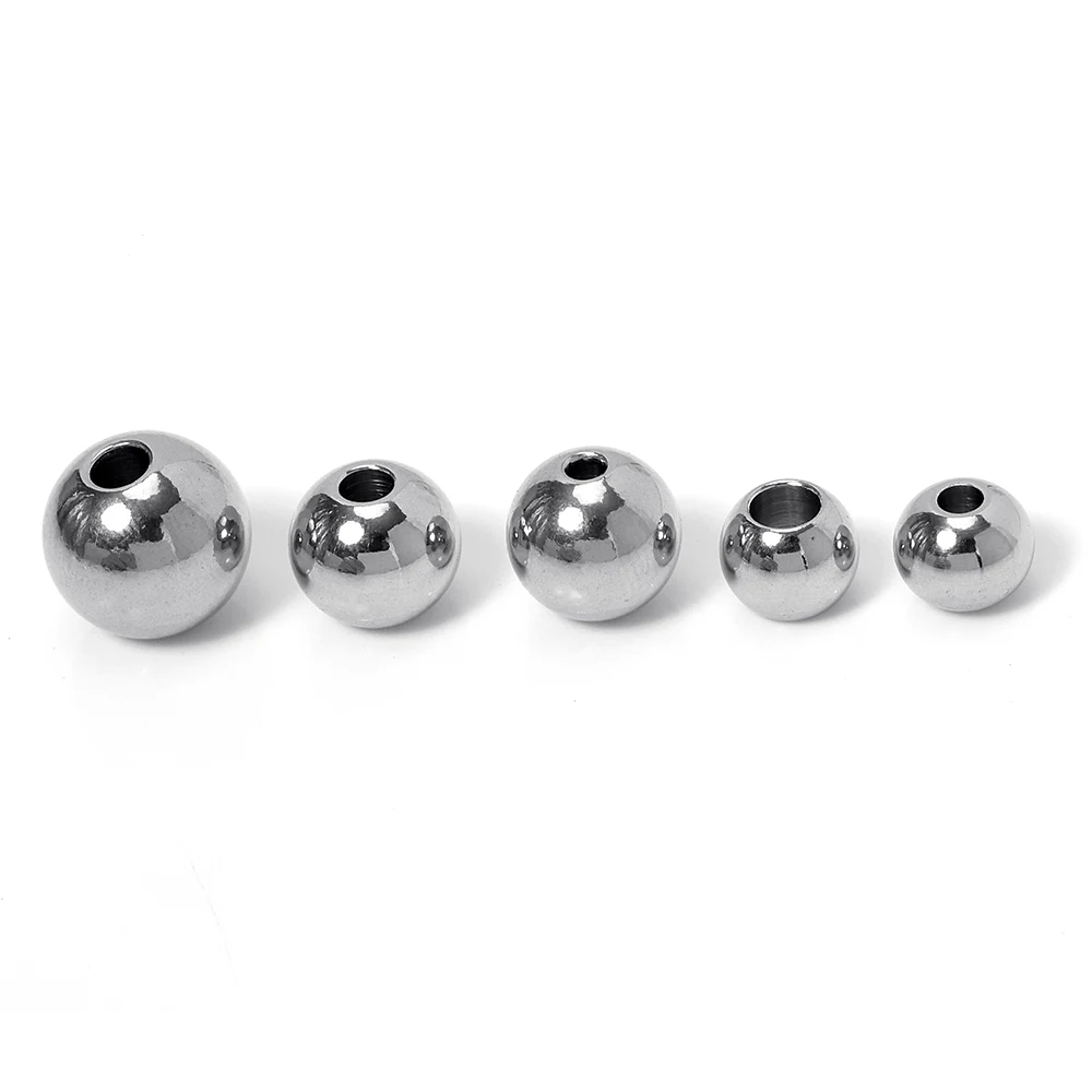 100pcs/lot Rose Gold Plated Stainless Steel Bead Metal Ball Big Hole Loose Spacer Beads for Jewelry Making Diy Beading Bracelets