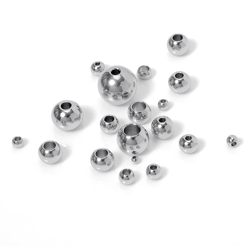 100pcs/lot Rose Gold Plated Stainless Steel Bead Metal Ball Big Hole Loose Spacer Beads for Jewelry Making Diy Beading Bracelets