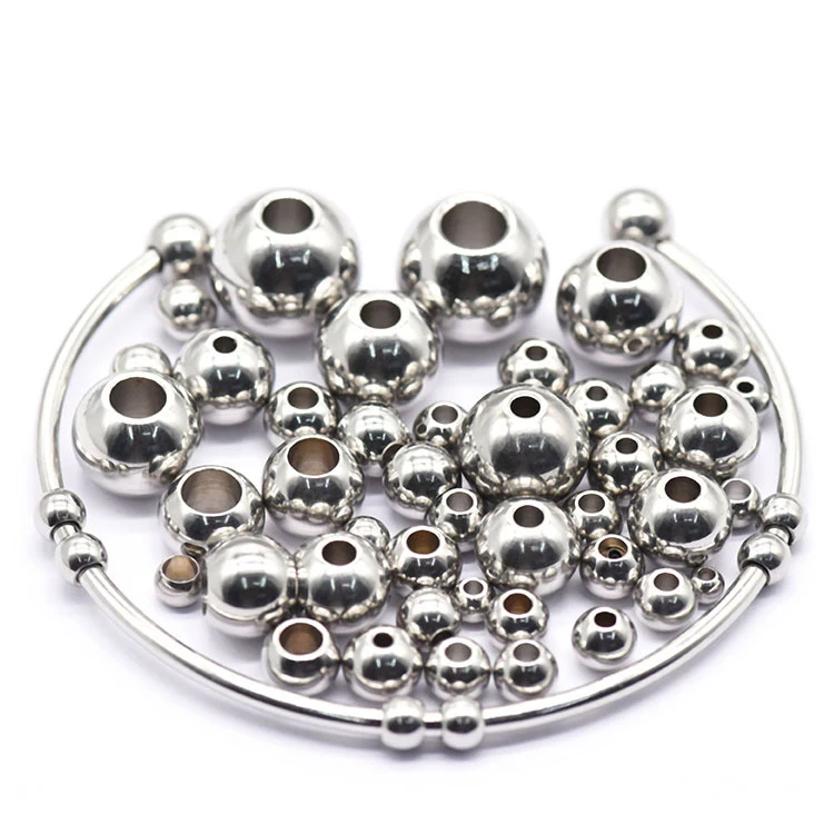 100pcs/lot Rose Gold Plated Stainless Steel Bead Metal Ball Big Hole Loose Spacer Beads for Jewelry Making Diy Beading Bracelets