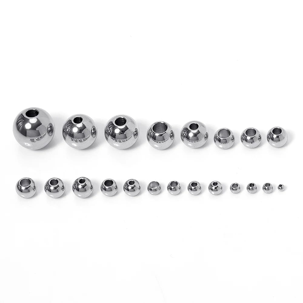 100pcs/lot Rose Gold Plated Stainless Steel Bead Metal Ball Big Hole Loose Spacer Beads for Jewelry Making Diy Beading Bracelets