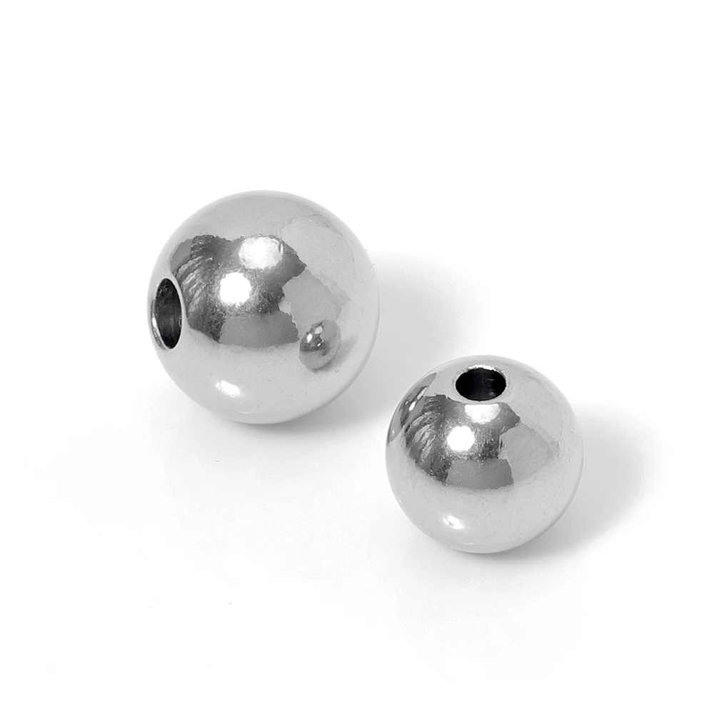 100pcs/lot Rose Gold Plated Stainless Steel Bead Metal Ball Big Hole Loose Spacer Beads for Jewelry Making Diy Beading Bracelets