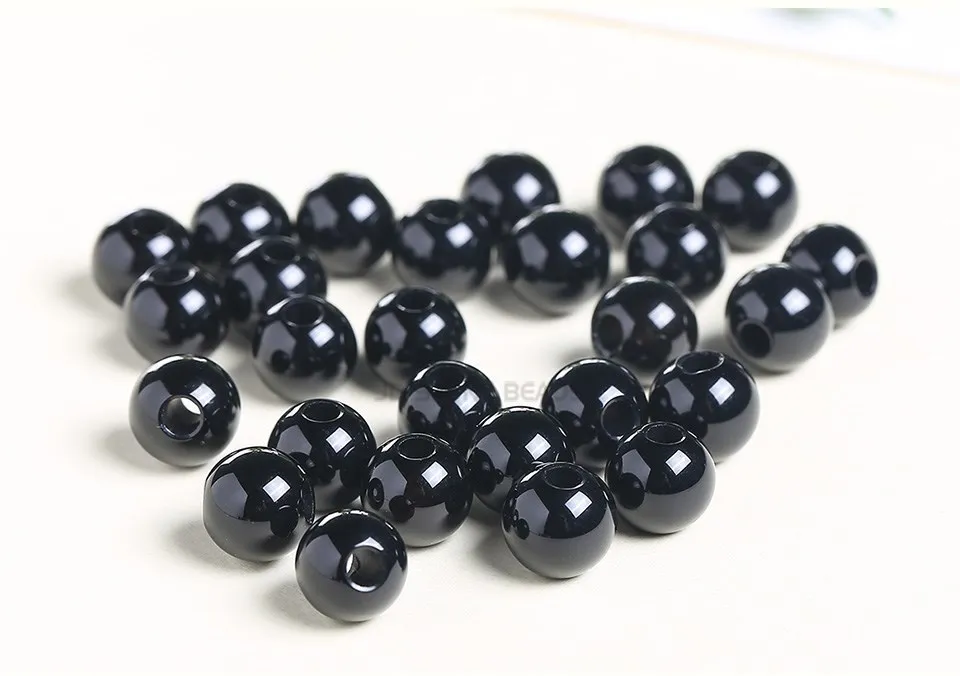 50pcs/Lot Natural Stone Big Hole Beads High Quality Amethyst Agate Jade Round Bead For For Jewelry Making Diy Bracelet Accessory