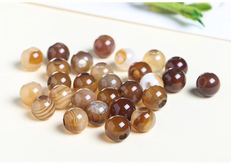 50pcs/Lot Natural Stone Big Hole Beads High Quality Amethyst Agate Jade Round Bead For For Jewelry Making Diy Bracelet Accessory
