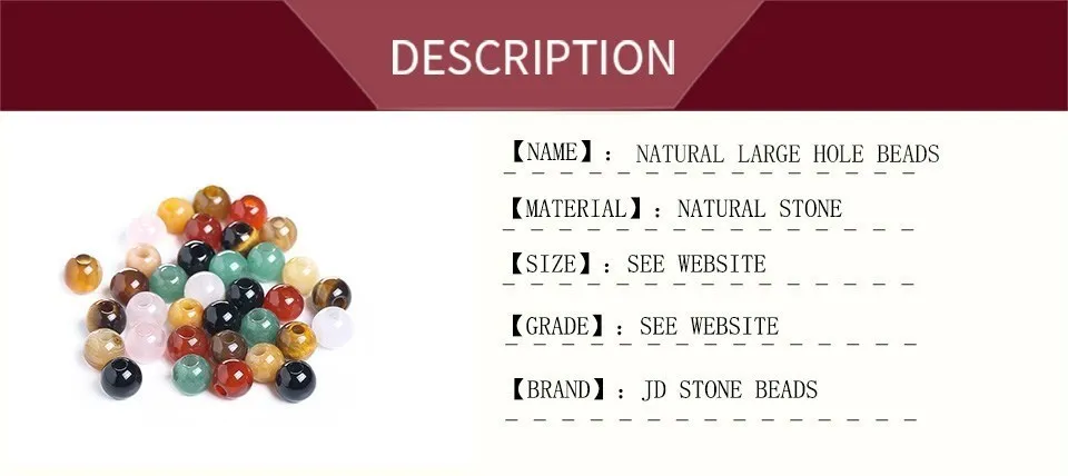 50pcs/Lot Natural Stone Big Hole Beads High Quality Amethyst Agate Jade Round Bead For For Jewelry Making Diy Bracelet Accessory